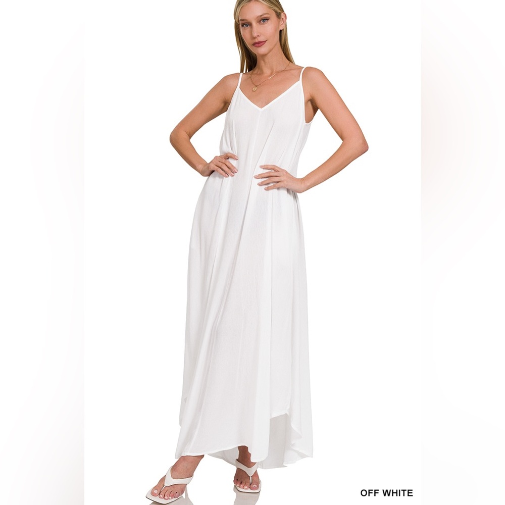 🆕 ZENANA WOVEN CRINKLE CAMI MAXI DRESS W SIDE POCKETS